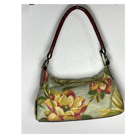 Vintage Fossil Floral Tapestry Shoulder Bag with Braided Leather Strap - Picture 2 of 6